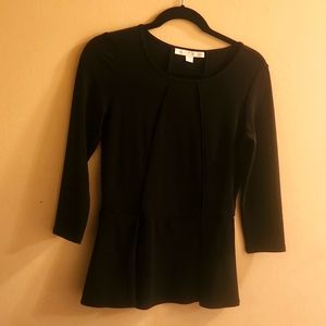 BOSTON PROPER Black Stretch Peplum 3/4 sleeve  top XS